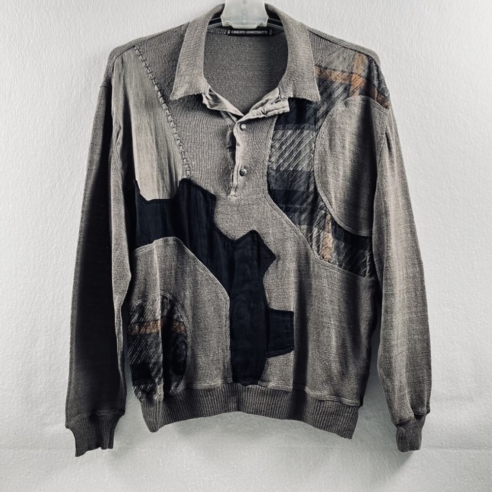 Umberto Ginocchietti Men's 100% Linen Sweater 1/4 Button Pullover Olive Italy XL